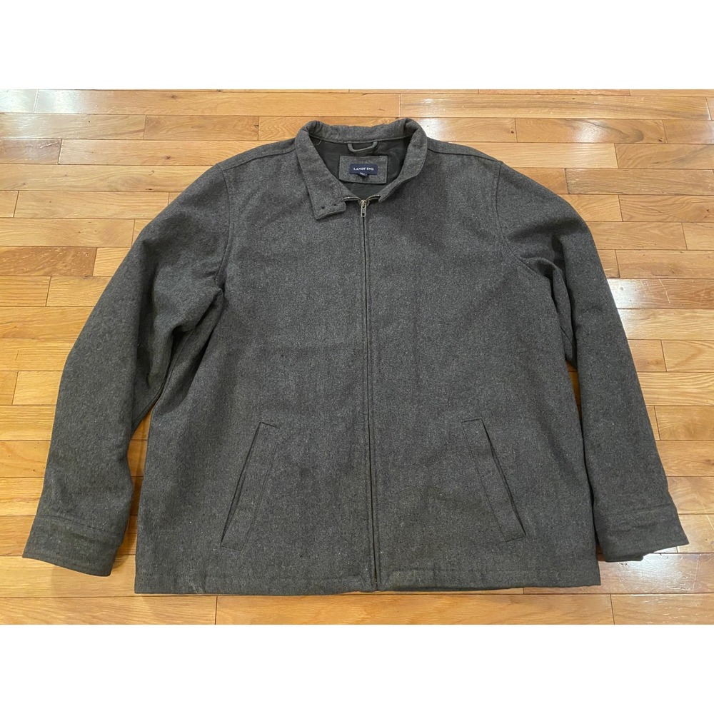 LANDS'END Gray Wool‎ blend Full Zip Mock Neck Jacket Men's Size XXL/T